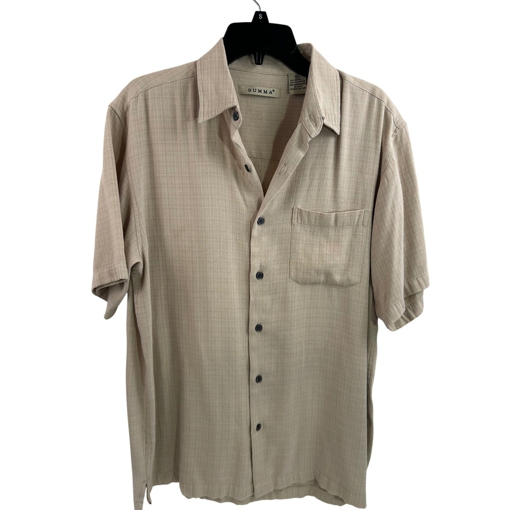 Summa Button Down Shirt Medium Tan Textured Short Sleeve Mens
